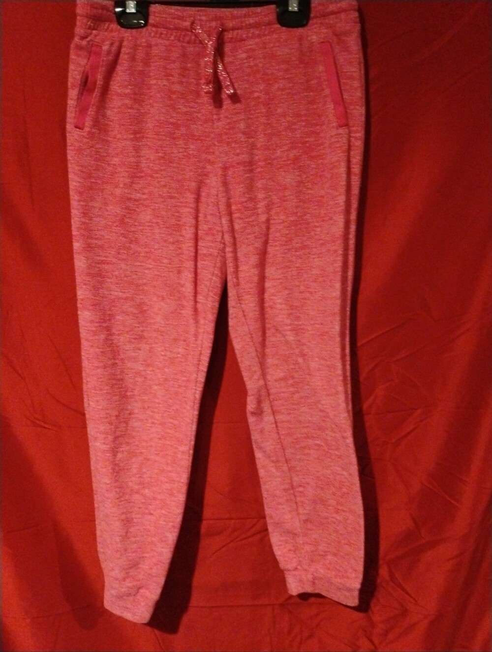 Athletic Works Girls Pink Heather Fleece Joggers With Pockets - XL 14/16